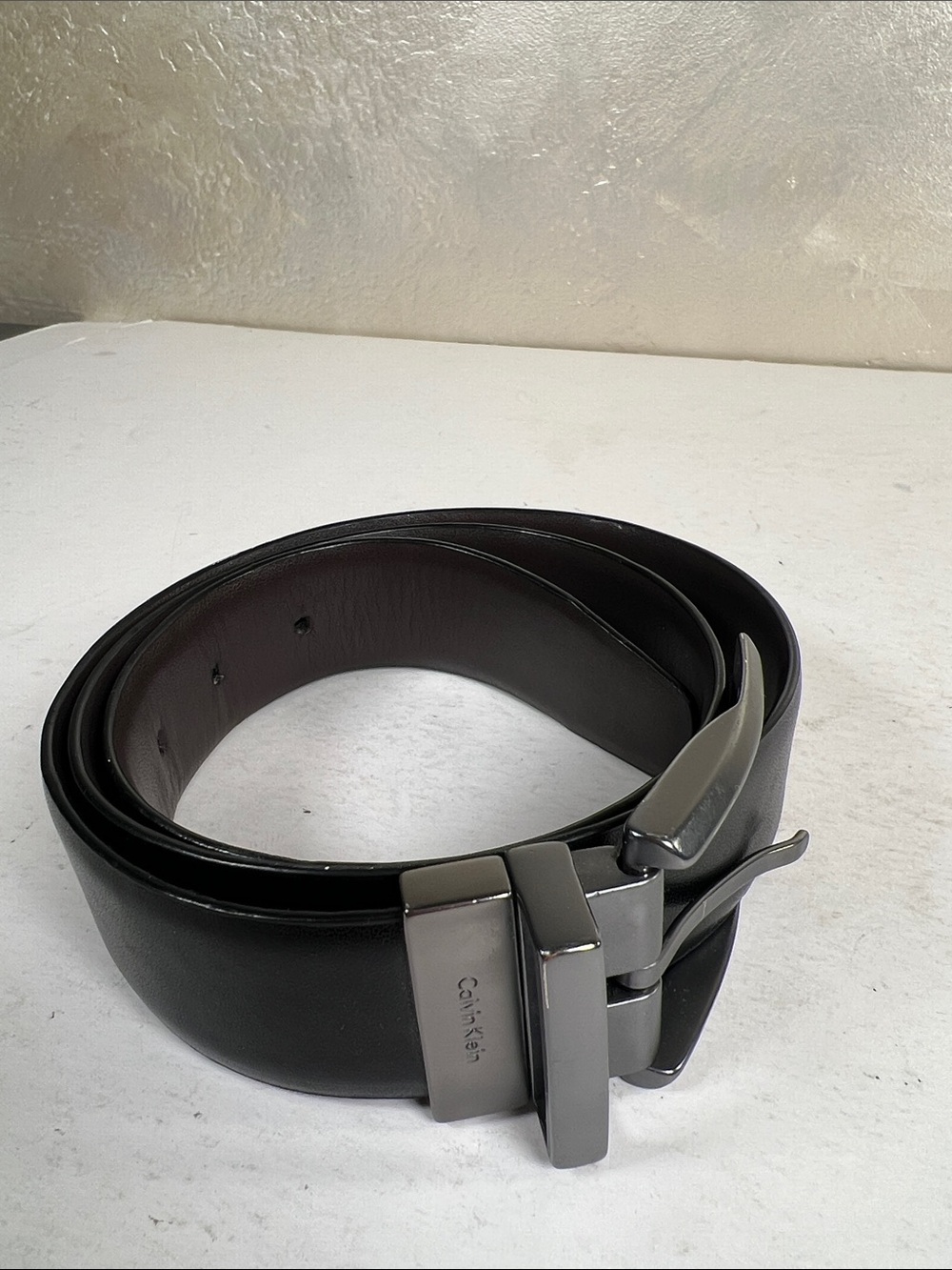Calvin Klein Black Leather Men's Belt with Gunmetal Buckle